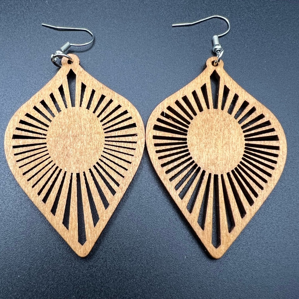 Artisan Wooden Sunburst Earrings